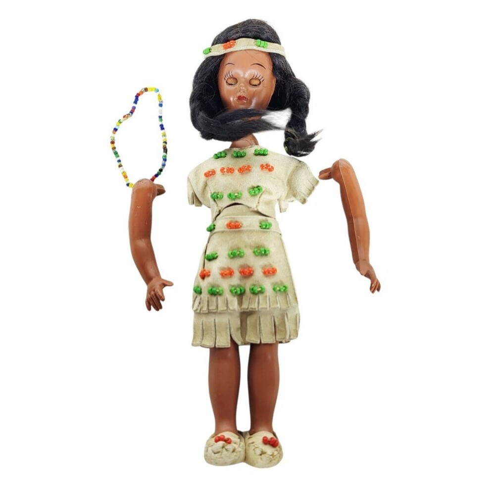 VTG Native American Doll Beaded Clothing Moccasins Necklace Dress Parts As Is